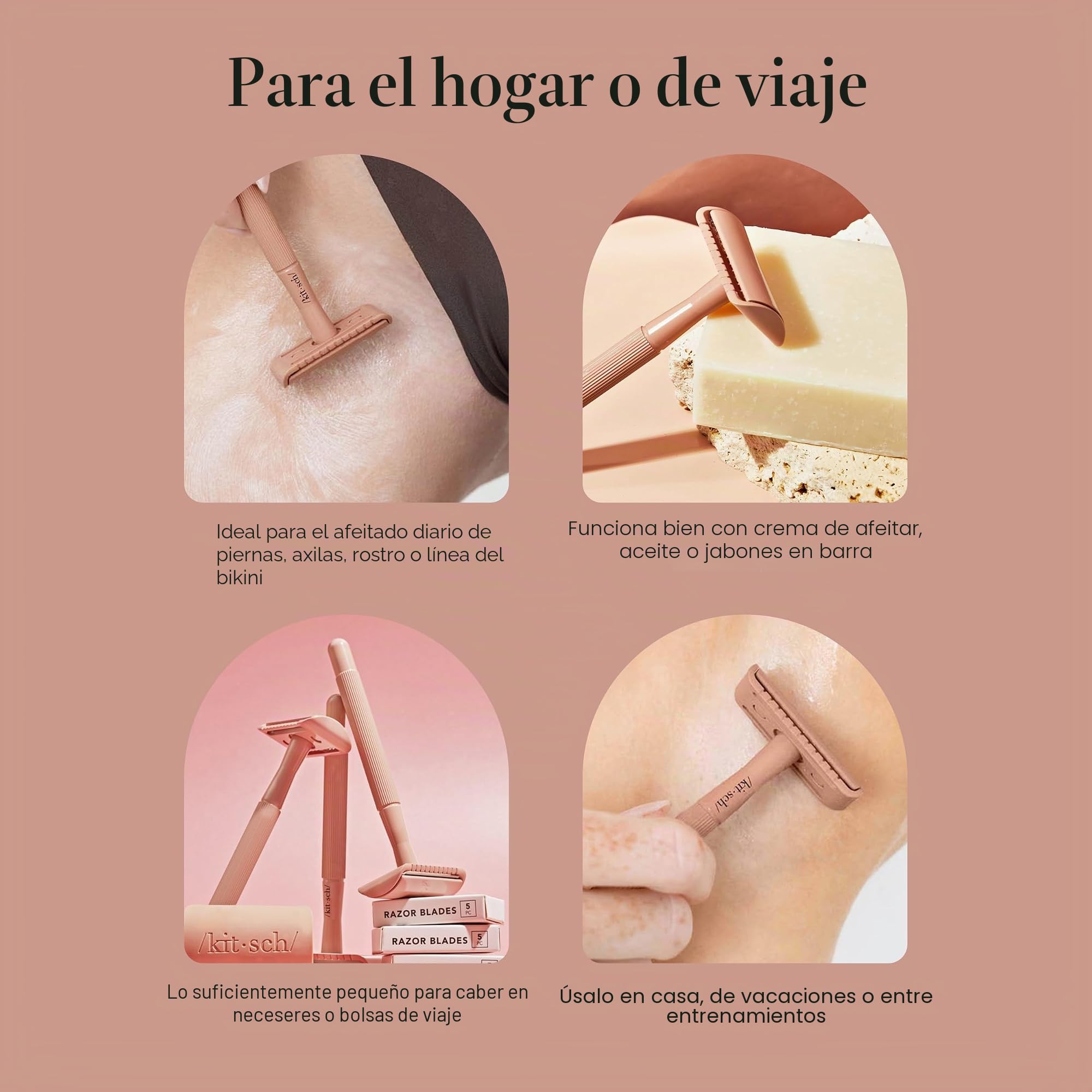 Kitsch Perfect Glide - Maquinilla de afeitar de seguridad con mango de metal y acero inoxidable con 5 cuchillas de seguridad y 1 tapa de afeitar, maquinilla de afeitar de una sola hoja sin arrastre
