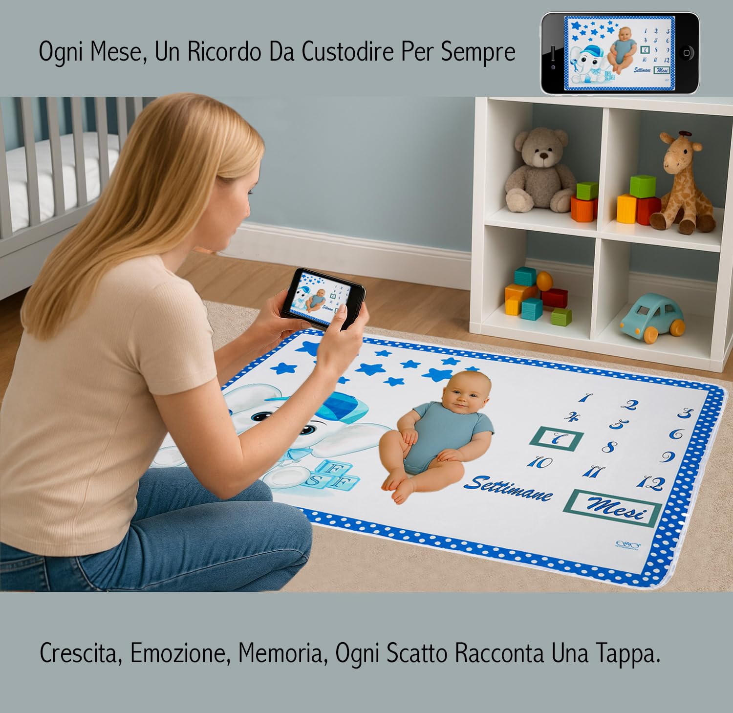 Coperta Mesi Neonato - Personalizzabile [NOME] - Elefantino - Elefante - Tenera - Foto Social - Complimese - Femminuccia - T-shirteria