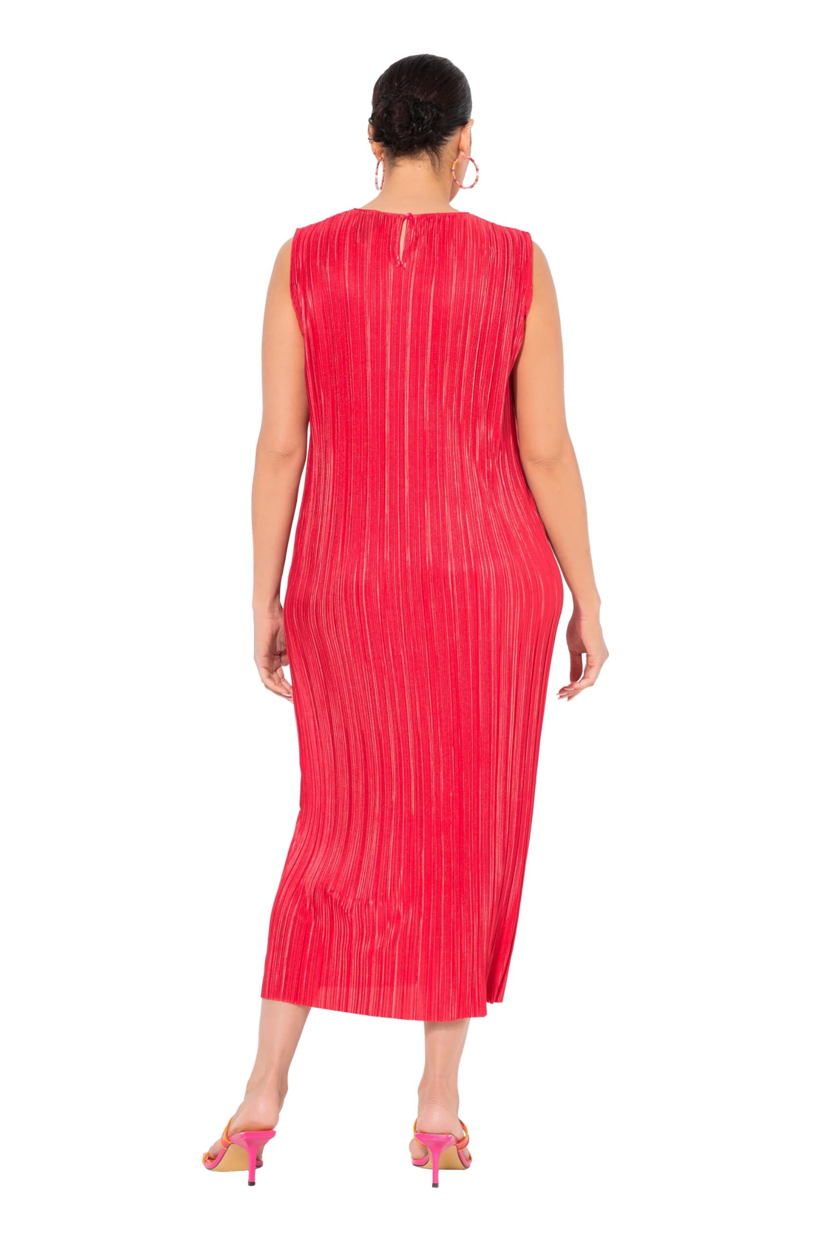 Ulla Popken Damen große Größen Übergrößen Plus Size Plissee-Midikleid, Rundhals, ärmellos 839078