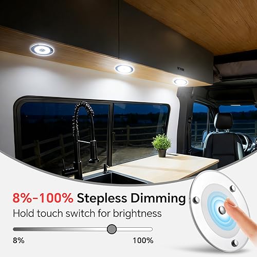 Miniatura 2 de Paquete de 2 luces LED de techo de 12 V, 400 lúmenes, luz interior regulable de 4.75 pulgadas para caravana, barco, cámper, camioneta, viaje,