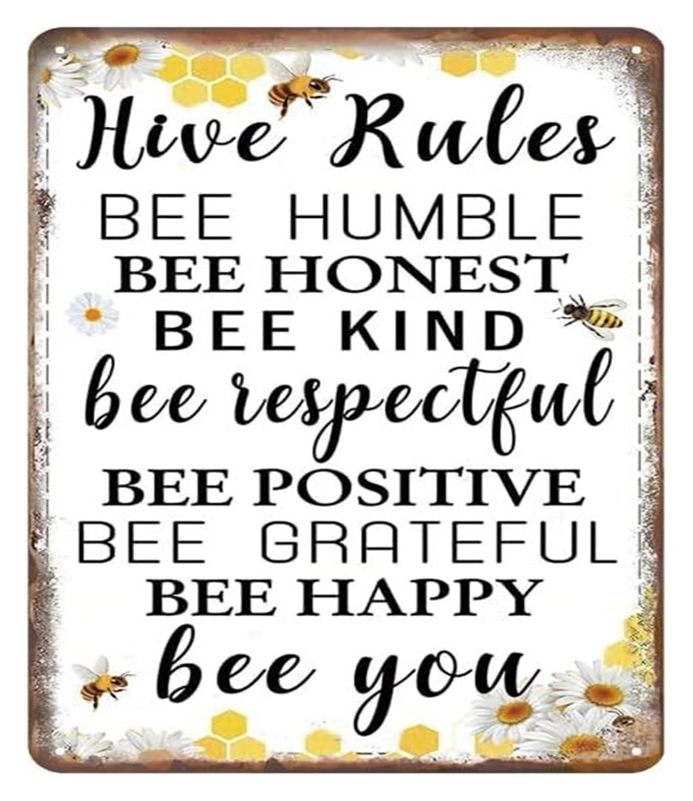 FNYUVNFAF Bee Hive Rules Metal Sign Funny Beekeeping Wall-Art for Garden Apiary Farmhouse Beekeeper Gift Decor 8 X 12 inch