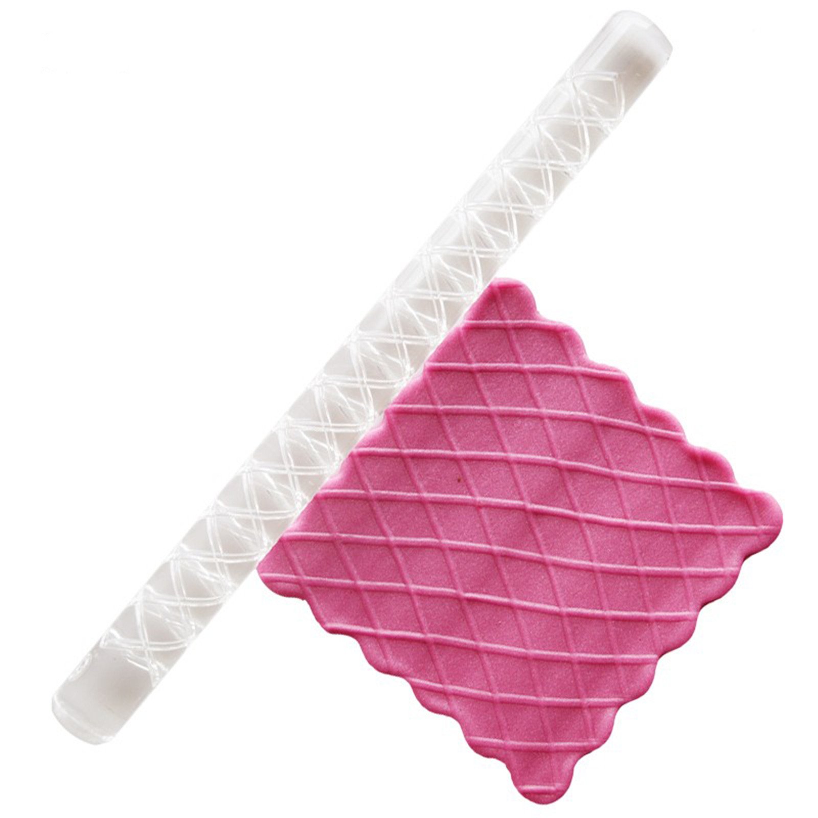 Valink Transparent Diamond Lattice Embossing Rolling Pins, Acrylic Fondant Dough Roller Stick,Baking Cooking Cake Decorating Tools