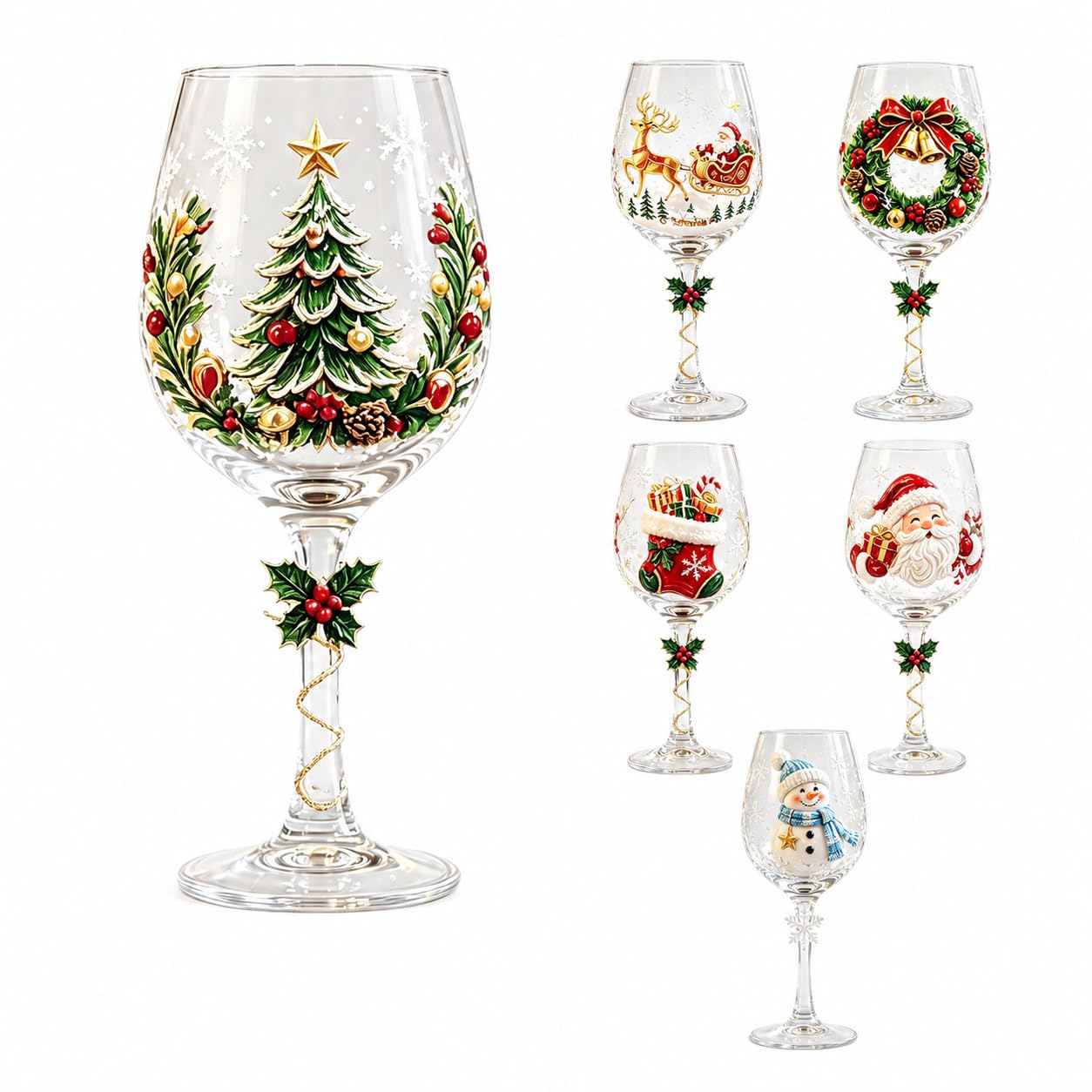 RTEuiy Christmas Wine Glasses Pattern Goblet, Holiday Decor Drinking Glass