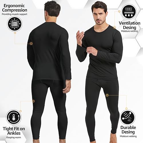 Vista 2 de UNIQUEBELLA Men's Thermal Underwear Sets Top & Long Johns Fleece Sweat Quick Drying Thermo Base Layer