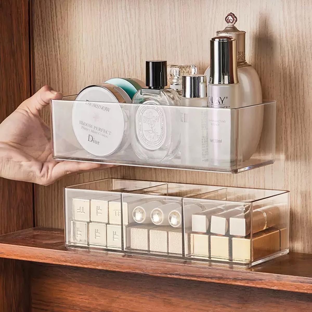 Acrylic Organizers: Makeup Organizer for Drawer Bathroom Countertop - Cosmetic Organizer for Vanity, Kitchen, Office, Makeup Storage (3-Compartment)