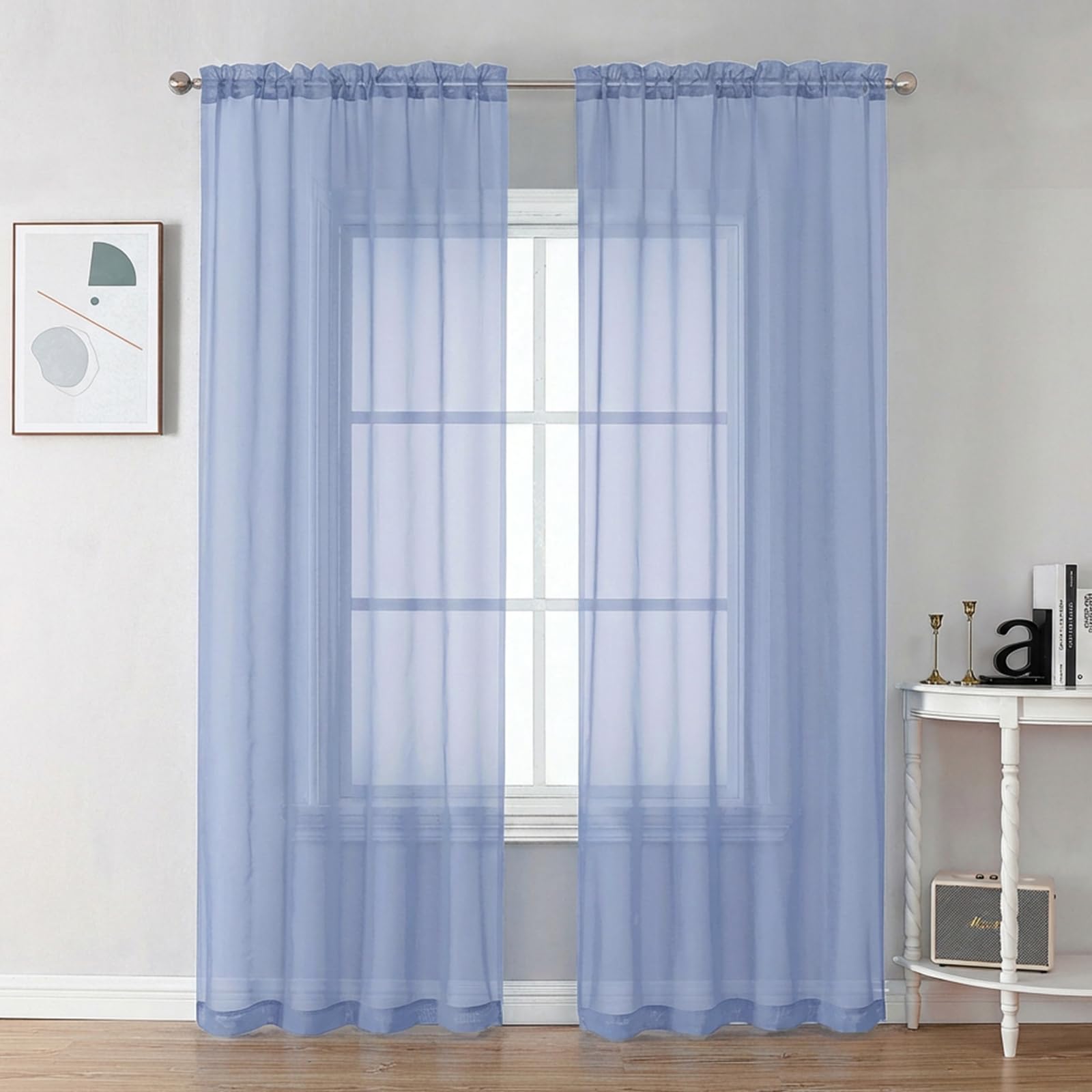 Chyhomenyc Sheer Curtains 84 Inches Long 2 Panels Set - Light Filtering Soft Airy Window Curtains, Rod Pocket for Living Room Bedroom Window Drapes, 42Wx84L Inch, Denim Blue