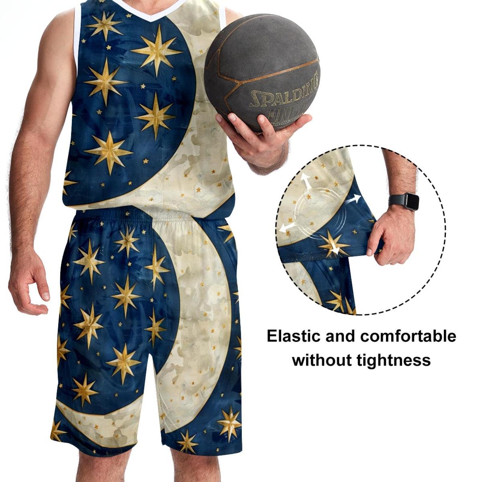 Basketballanzug für Herren, mit Taschen, Sportbekleidung für Herren, Teenager, Teamuniform, schöner Stern und Mond, Größe 5XL