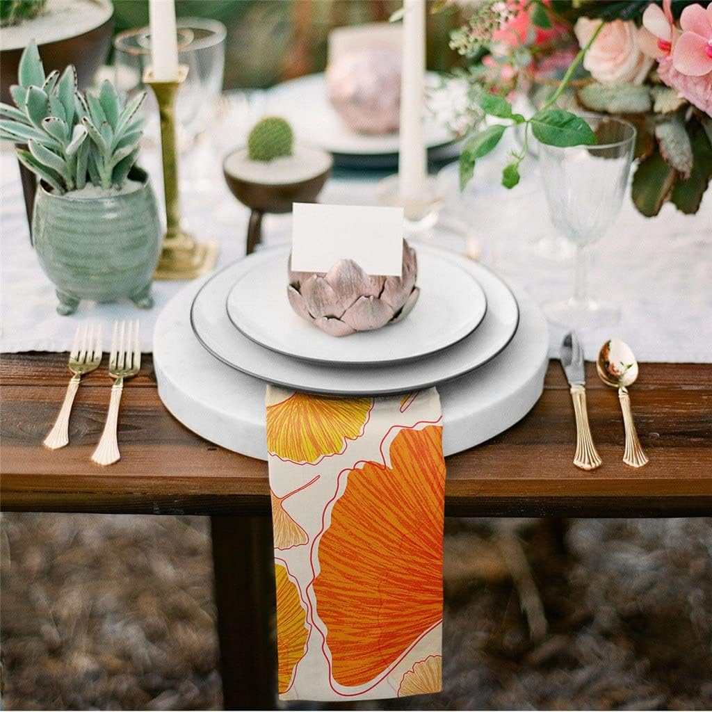 Retro Floral Ginkgo Biloba Cloth Napkins Set Birthday Banquet Wedding Decor Restaurant Supplies Table(4pcs)