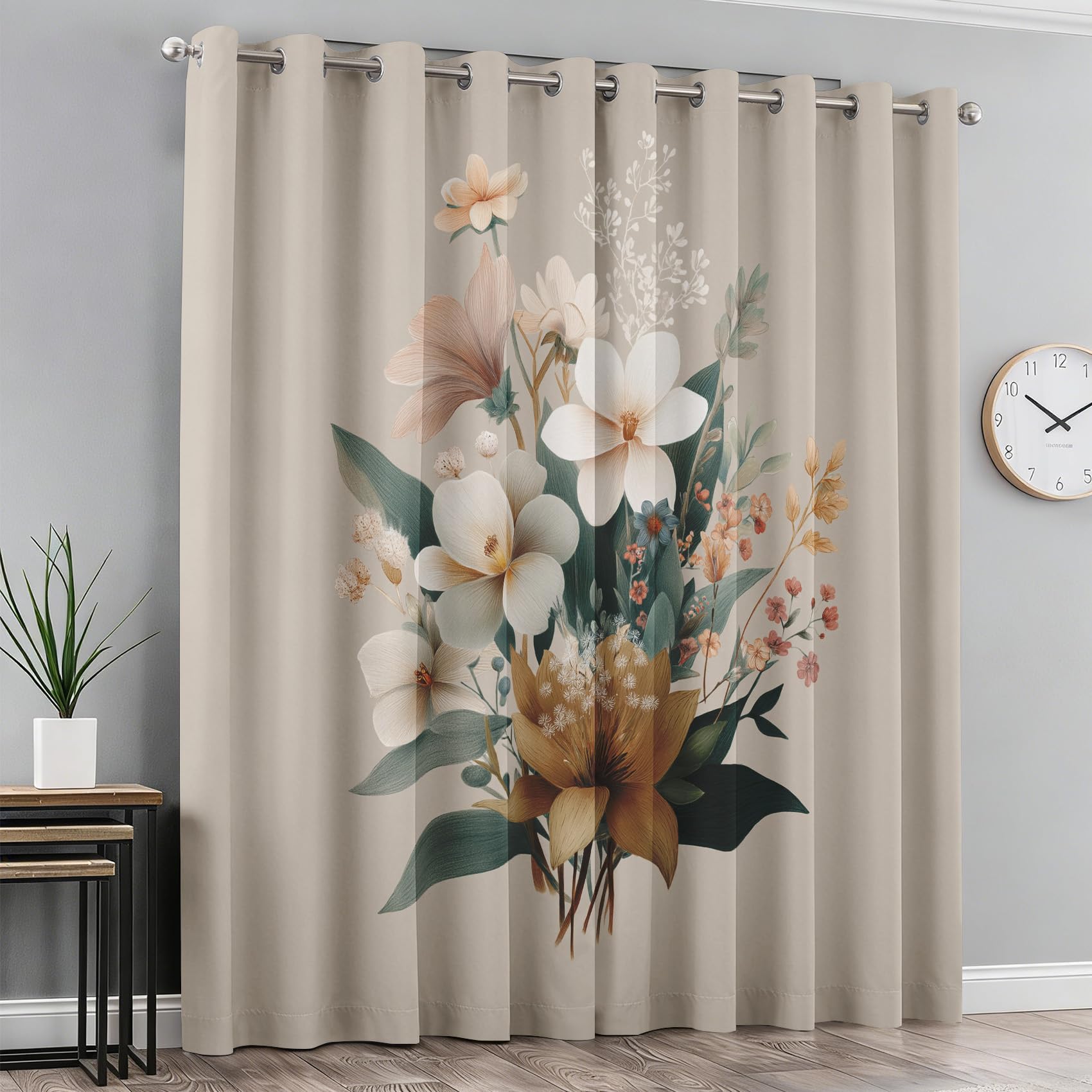 Rideaux de decoration chambre motif botanique blanc texturé opaque en lot de 2