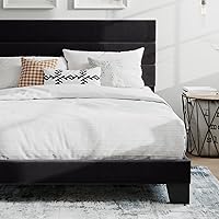 Vista 8 de SHA CERLIN Queen Platform Bed Frame with Velvet Upholstered Headboard, Mattress Foundation with Strong Wooden Slats Support, No Box Spring Needed