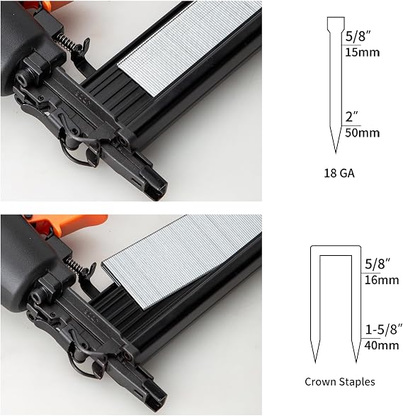 DOTOOL 18 Gauge Pneumatic Brad Nailer 2-in-1 Nail Accepts 5/8 to 2 Inch Brad Nails and 5/8 to 1-5/8 Inch Crown Staples Tool-Free Air-powered Nail Gun Safety Glasses for Carpentry Uphostery Woodworking