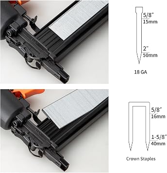 DOTOOL 18 Gauge Pneumatic Brad Nailer 2-in-1 Nail Accepts 5/8 to 2 Inch Brad Nails and 5/8 to 1-5/8 Inch Crown Staples Tool-Free Air-powered Nail Gun Safety Glasses for Carpentry Uphostery Woodworking