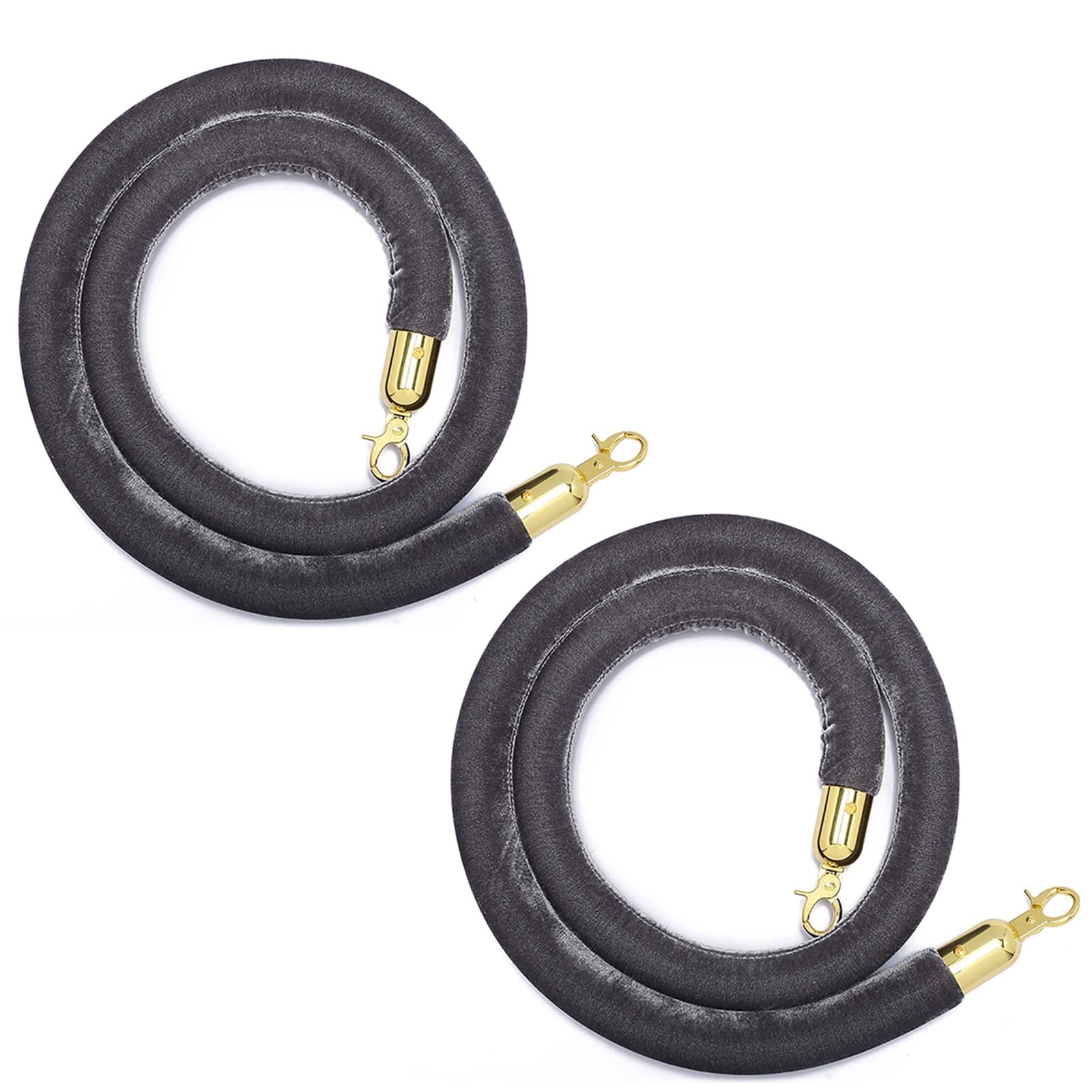 2 Pezzi di Corda per paletti Premium da 3,5 m con Ganci Dorati | Elegante barriera per Code per Eventi, Feste, Casinò e Sicurezza su Moquette | Design Classico Grigio