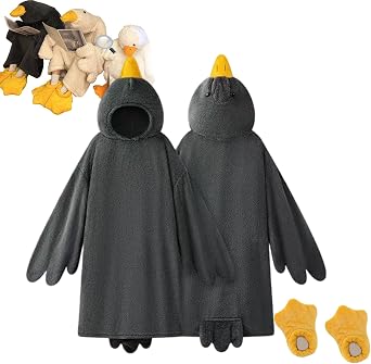 Wearable Goose Blanket Hoodie for Adults & Kids, Oversized Duck Onesie Pajamas, Soft Fleece Sleeping Bag Robe