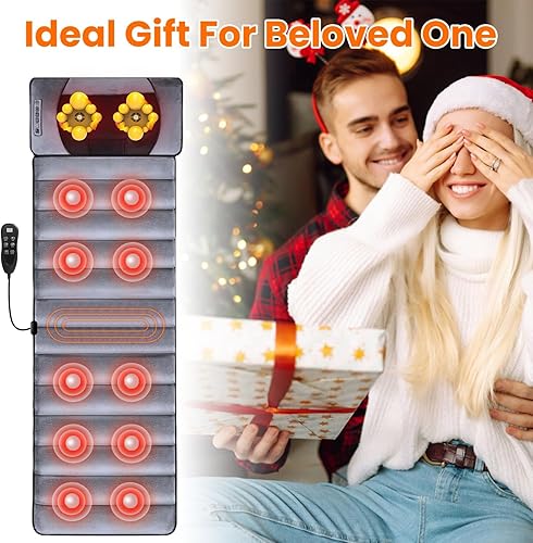 Miniatura 8 de KOCASO Alfombrilla de masaje eléctrica de cuerpo completo con almohadilla de masaje por vibración de calor, cojín de masaje de espalda, almohadilla