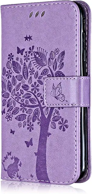 Conber PU Leather Flip Cover Case for iPhone 6/6s - Lavender Vintage Cat Design