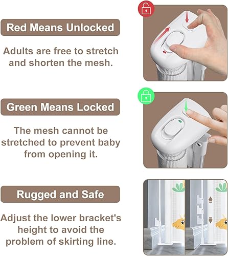 Miniatura 4 de Puerta retráctil para bebés para puertas y escaleras, puerta de seguridad de malla para mascotas, uso en interiores y exteriores, operación con una