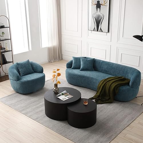 Miniatura 10 de JUSTONE Sofá de sala de estar curvado moderno de mediados de siglo de 94 pulgadas, sofá de tela Boucle de 3 asientos para dormitorio, oficina, 93.6