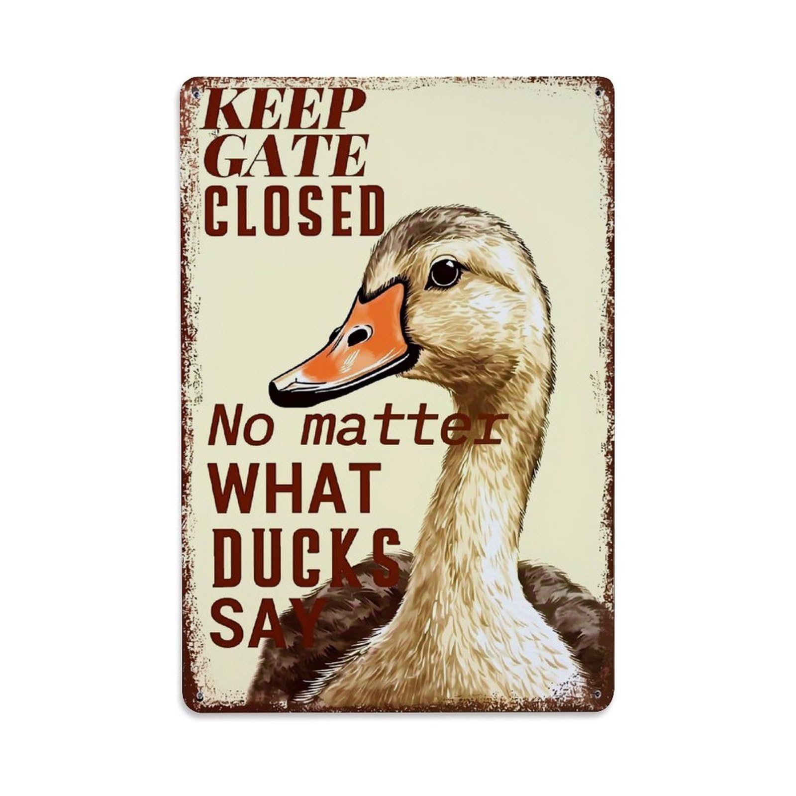 Jdfenggu Vintage Keep Gate Closed Duck Retro Metal Tin Sign, Metal Poster For Bar, Home, Man Cave, Kitchen, Laundry Room Art Decor 8X12 Inch