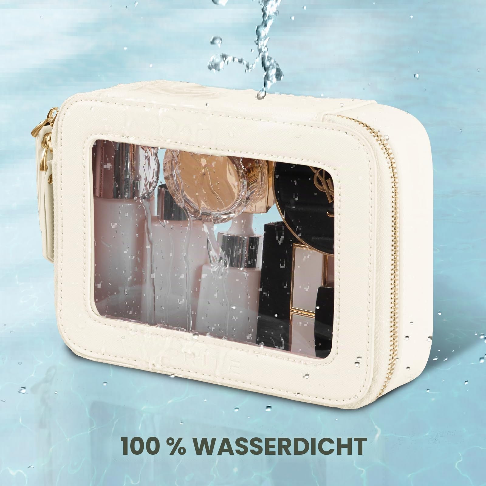 Prite Transparent Kosmetiktasche Reise Kulturtasche, Beige, Standard | Make Up Tasche, Drei Größen, Wasserabweisend, TSA-zugelassen, Durchsichtig PVC, Veganes Leder, Geschenkbox-Verpackung