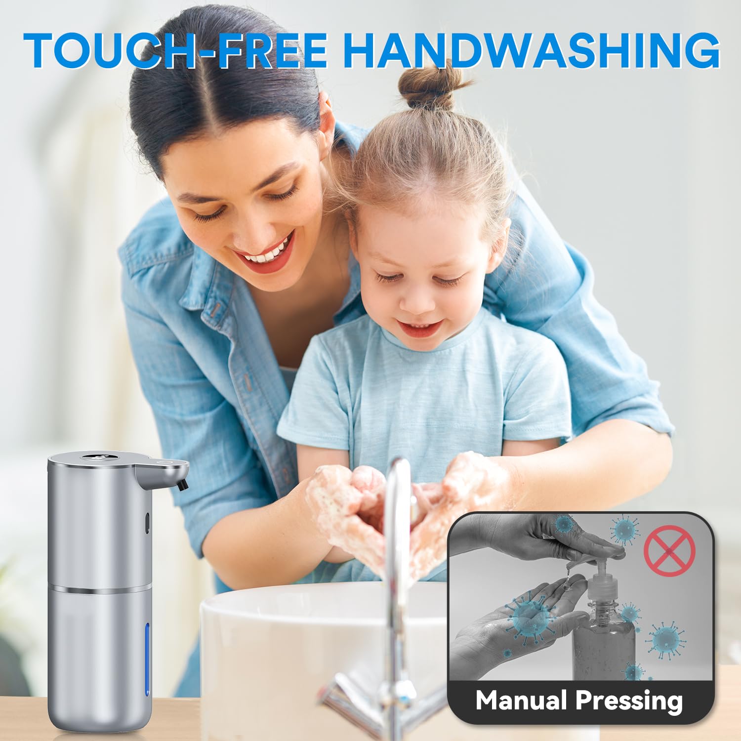 Distributeur de savon automatique avec affichage numérique - 380 ml - Distributeur de savon électrique avec capteur - Montage mural - Sans contact - Rechargeable par USB - Étanche IPX5 - Pour salle de
