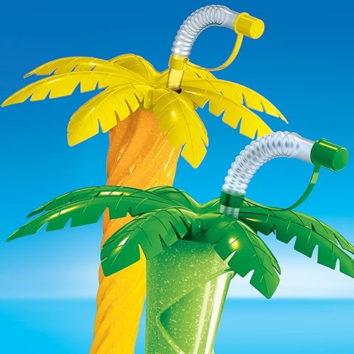 Miniatura 4 de Sweet World USA Taza de palmera para patio 17 onzas caja de 54 taza transparente con tapa de palma y popote rosa