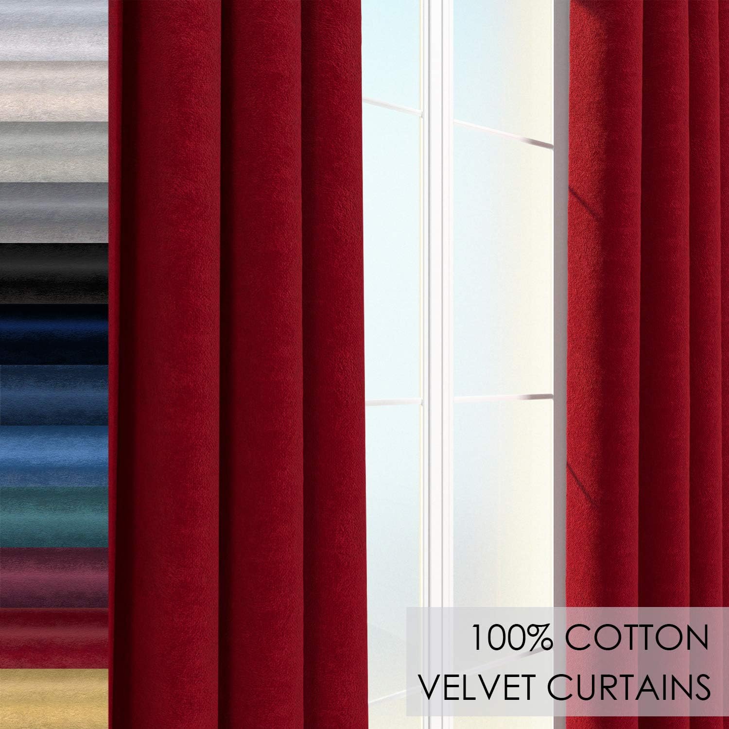 Indigo2ashNY Plush Velvet-100% Cotton Unlined Room Darkening Premium Energy Saving Curtain, Ultra Elegant, Red Garnet 84" L x 50" W Ring Top