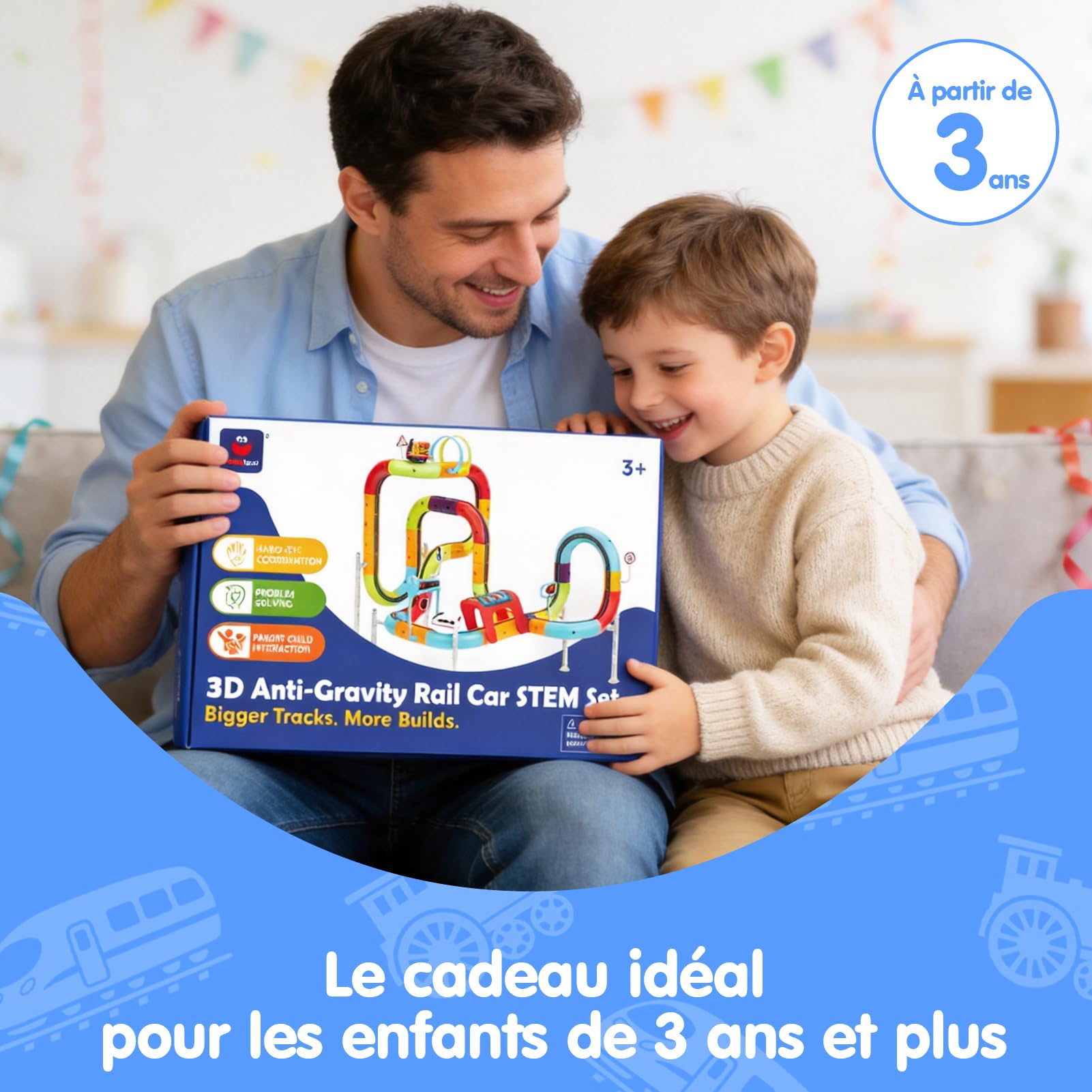 hahaland Train Électrique Enfant 3-8 Ans, 3D Circuit&2 Trains, 115 Pièces | Circuit Train Enfant, Anti-Gravité Train Enfant DIY à Assembler, Jouet Construction STEM Cadeau Garçon Fille 3 4 5 6 7 8 Ans