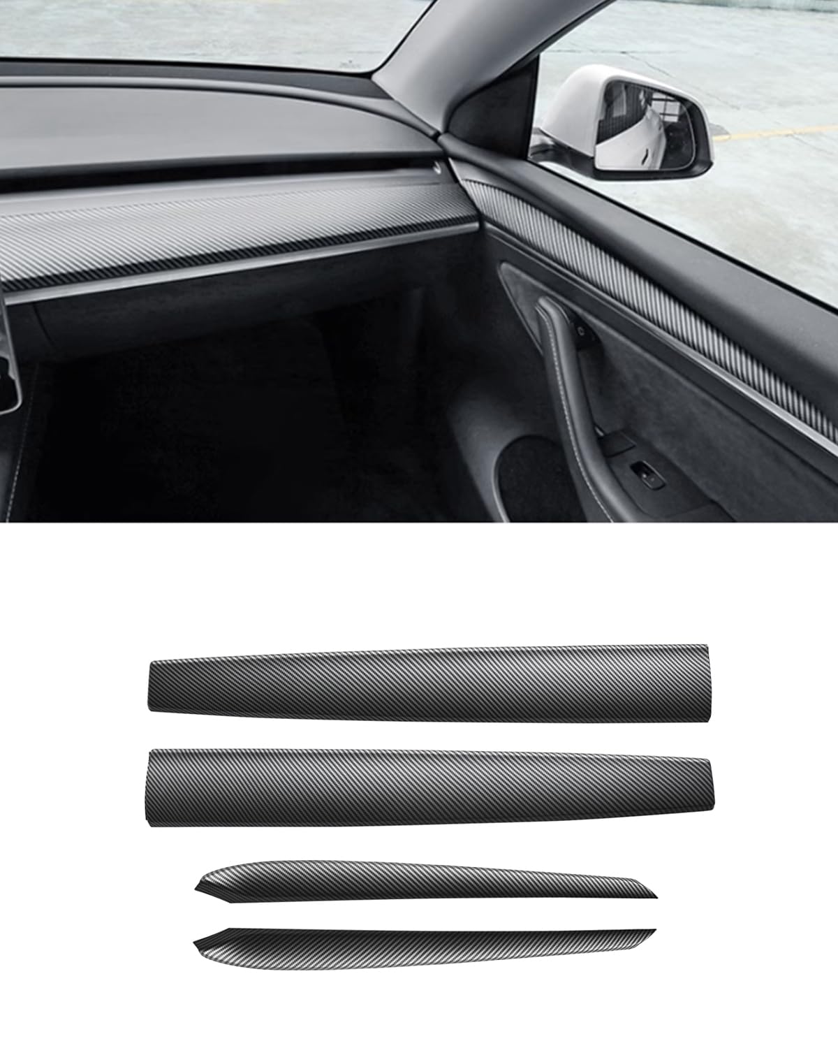matte carbon fiber dashboard cover and front door cover compatible with tesla model 3?2021-2023? and model y?2019-2023?-not for performance (matte carbon fiber)
