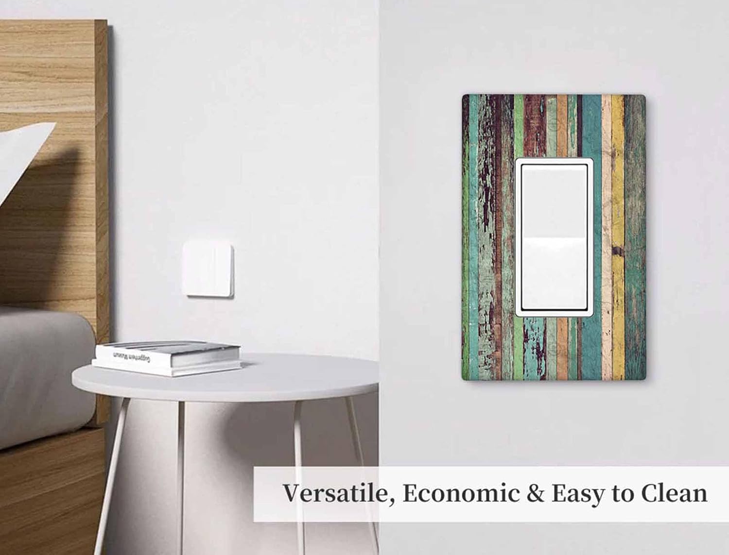 Moslion Wood Plank 1 Gang Outlet Covers Colorful Vintage Blank Wooden Board Wall Plate Single Rocker Switch Plug Cover Home Decor for Living Room Bathroom image 5