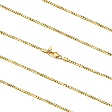 FaithHeart Mens Black/Silver/Gold Stainless Steel Flat Box Link Chain Necklace, Stylish 2/4/6/8mm Width Box Chains Necklaces for Men Non Tarnish Hip Hop Chain Jewelry Gifts,14"-30" Length