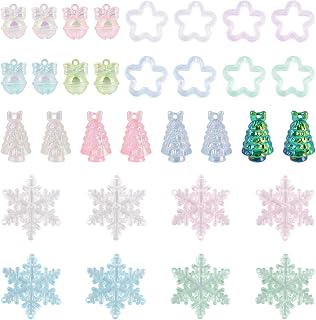 32pcs Christmas Acrylic Charms Bell Xmas Tree Snowflake Flower Plastic Plastic Pendants for Jewelry Making Necklace Bracelet Earring Keychain