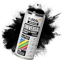 INRAL Spray Paint - Jet Black Matt RAL9005 Universal Spray Paint 400 ml. Spray Can for Metal, Plastic, Wood & Stone - High Coverage, Rain and UV-Resistant Paint Spray for Indoor and Outdoor Use