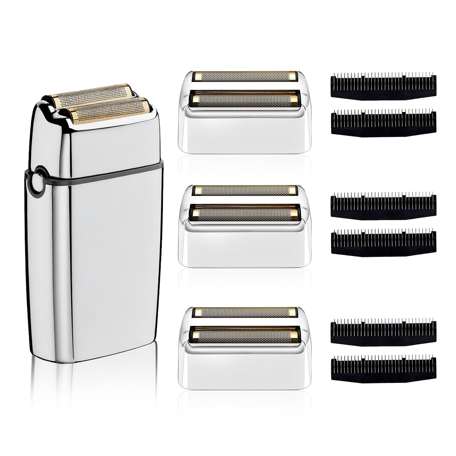 Cuchilla de repuesto para maquinilla de afeitar compatible con BaBy**PRO Double FXFS2 - Foil metálica (Plata, pack de 3 unidades)