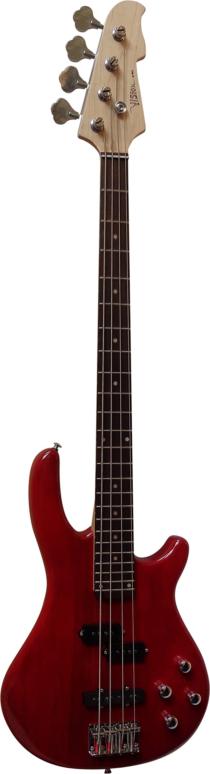 ELEKTROBASS - SET - ROT TRANSPARENT - E-BASS - GIGBAG-TASCHE - GURT - VERSTÄRKER 45 WATT - STIMMGERÄT - 3x PLEKTREN - KABEL - VISION SOUND GITARRE - LONG SCALE - JB8RT