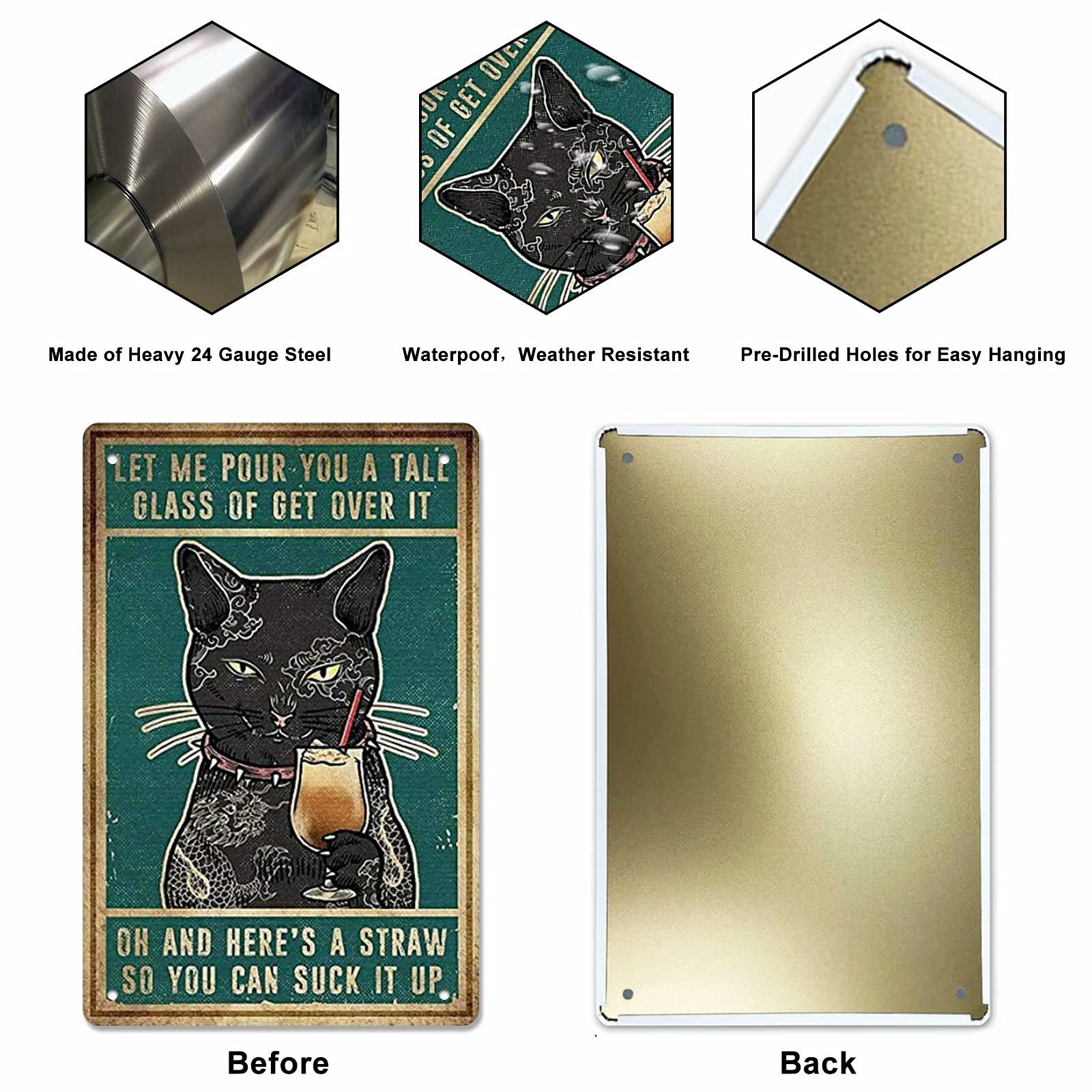 WEIMEILD Targa In Metallo Vintage Con Gatto Nero E Ragazza – Poster Retrò 20x30 Cm Per Decorazione Parete - 2