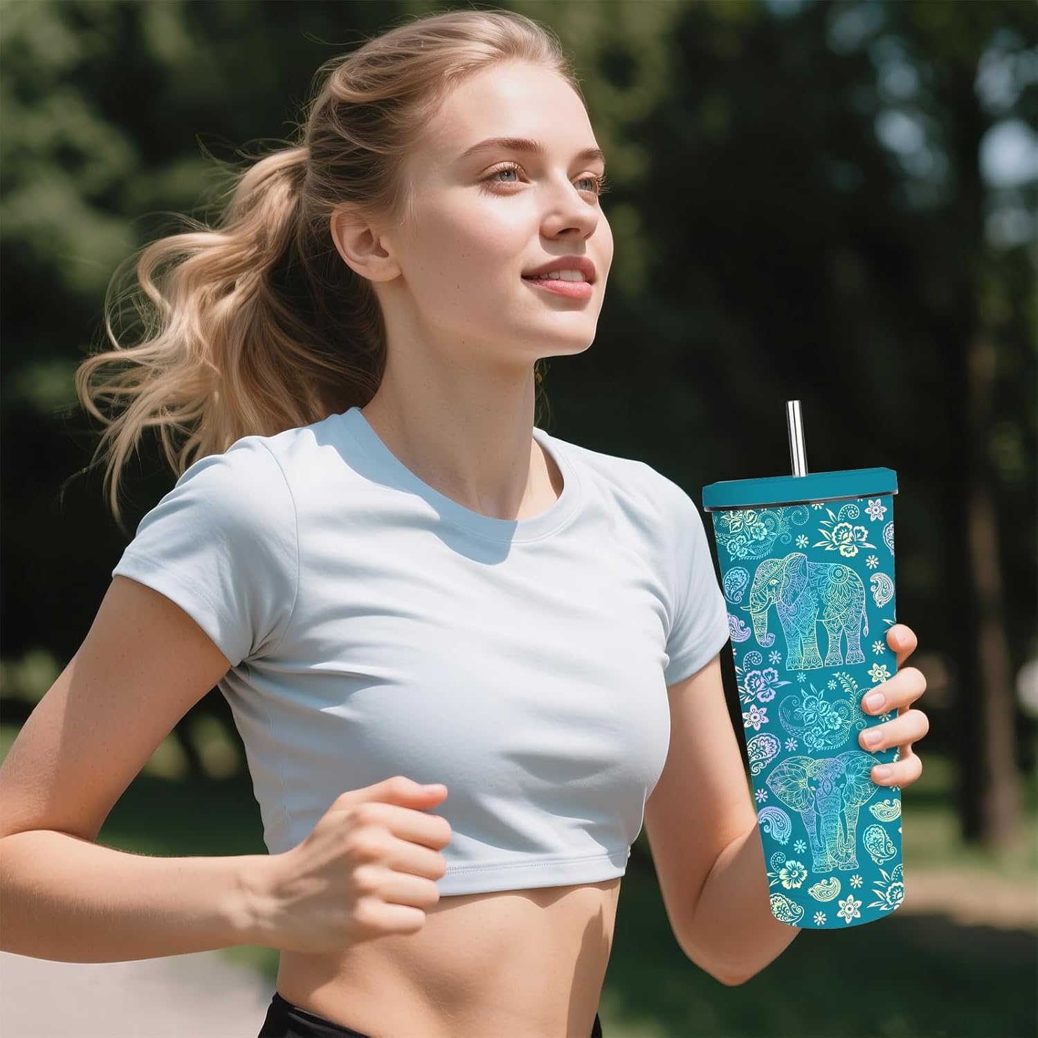 Elephant Tumbler 24oz, Travel Insulated Stainless Steel Tumbler Keeps Drinks Cold & Hot, Double Wall Vacuum, Elephants Gifts for Women Girls Coffee Travel Mug Cup Gift for Birthday Christmas - Image 3