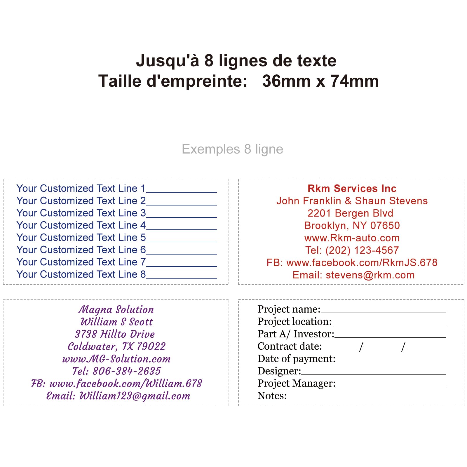 Tampon auto-encreur personnalisable - Jusqu'à 8 lignes de texte | Tampon personnalisé en caoutchouc. Impressions nettes. Polices & couleurs variées. Pour adresse, entreprise, professionnel