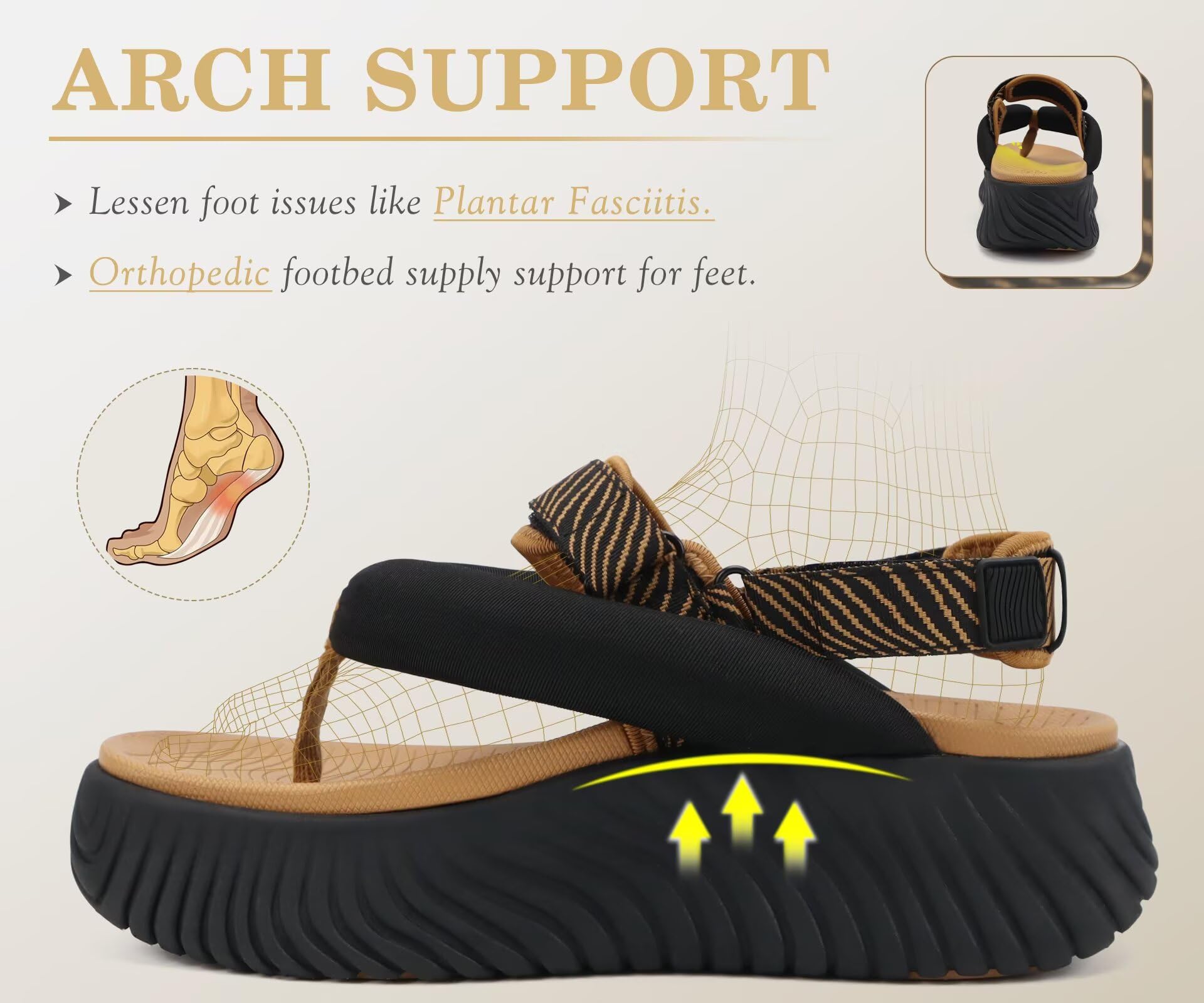 COFACE Orthopädische Trekking Sandalen Damen Bequeme Fußbett Sport Outdoor Plantarfasziitis Wandersandalen Sommer Strand Wasserfest Leicht Verstellbare Elegant Plateau Flip Flops
