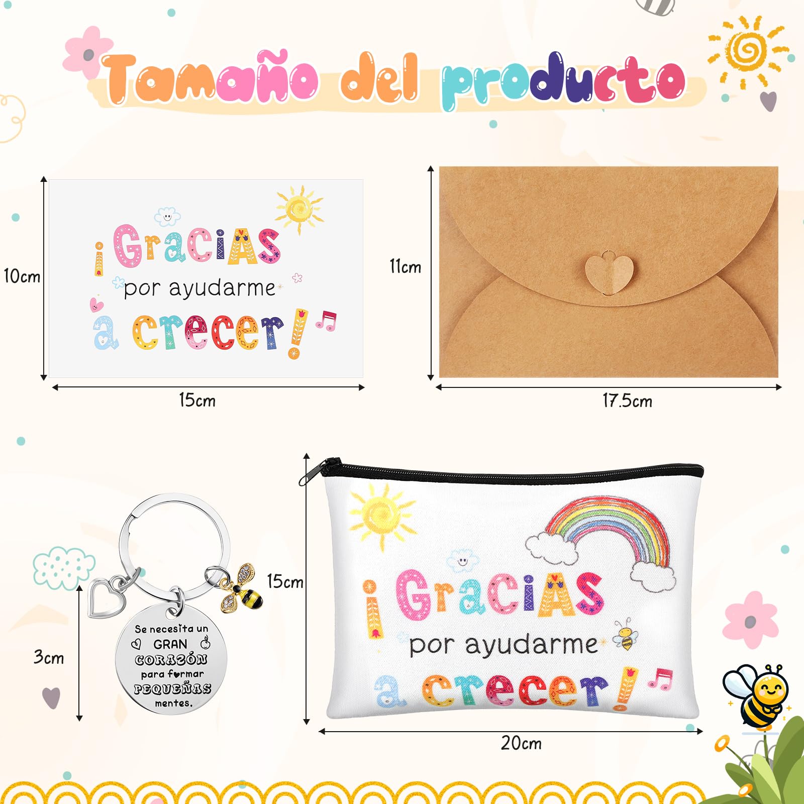 Tenare Regalo Profesor Bolsa de Tela Cosméticos Llavero Tarjeta Gracias Profe con sobre para Mujer