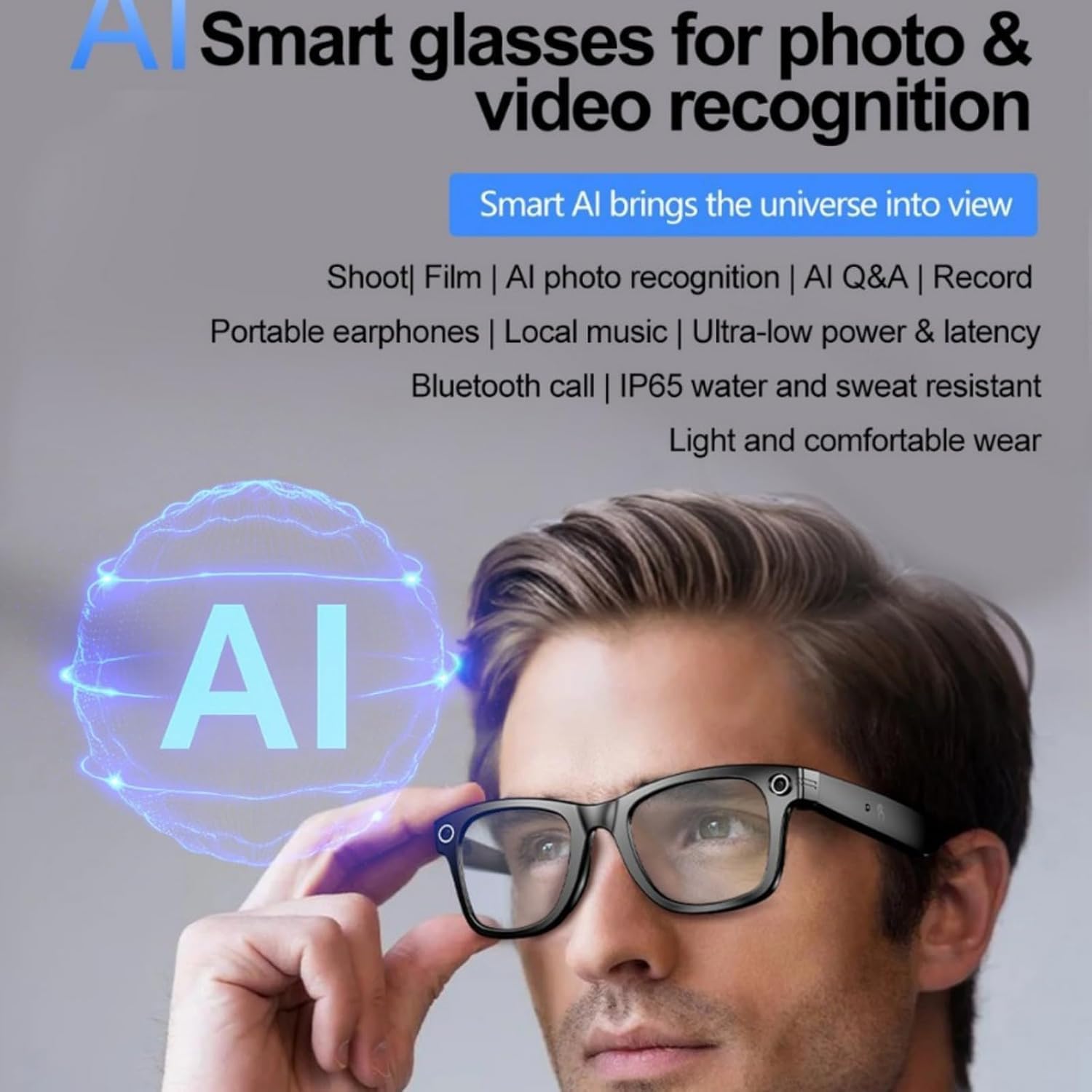 Cyanvue Smart Glasses, Cyanvue AI Smart Glasses, 8mp Camera Glasses with Music & Call Features, Waterproof AI Bluetooth Smart Eyewear with Camera, Anti-Blue Light Eyewear Everyday Wear (Black)