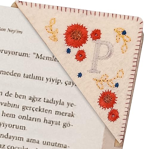 Miniatura 79 de Marcapáginas de esquina bordado, marcapáginas personalizadas con 26 letras de diseño de triángulo de fieltro, bordado y hecho a mano para tu placer