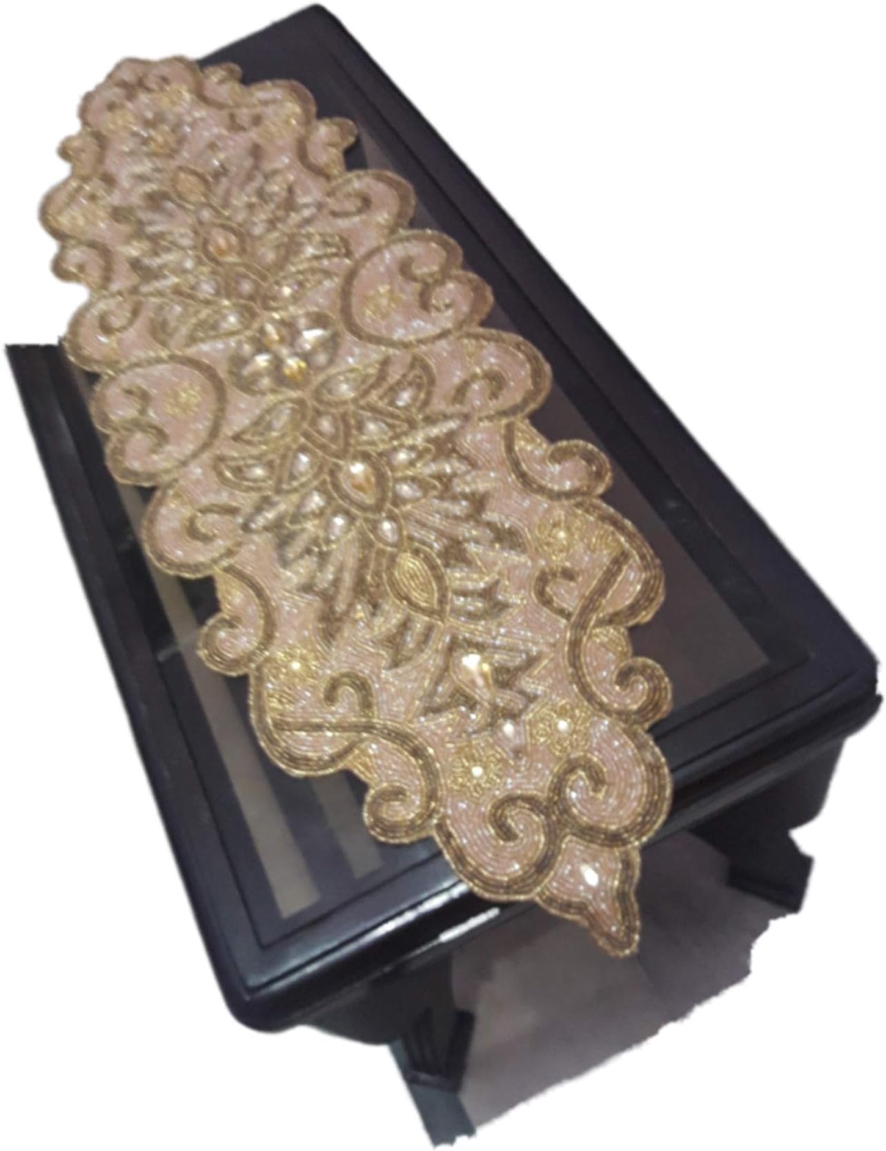 SS creations Handcrafted Beaded Table Runner for Center and Dinning Table (Brown)