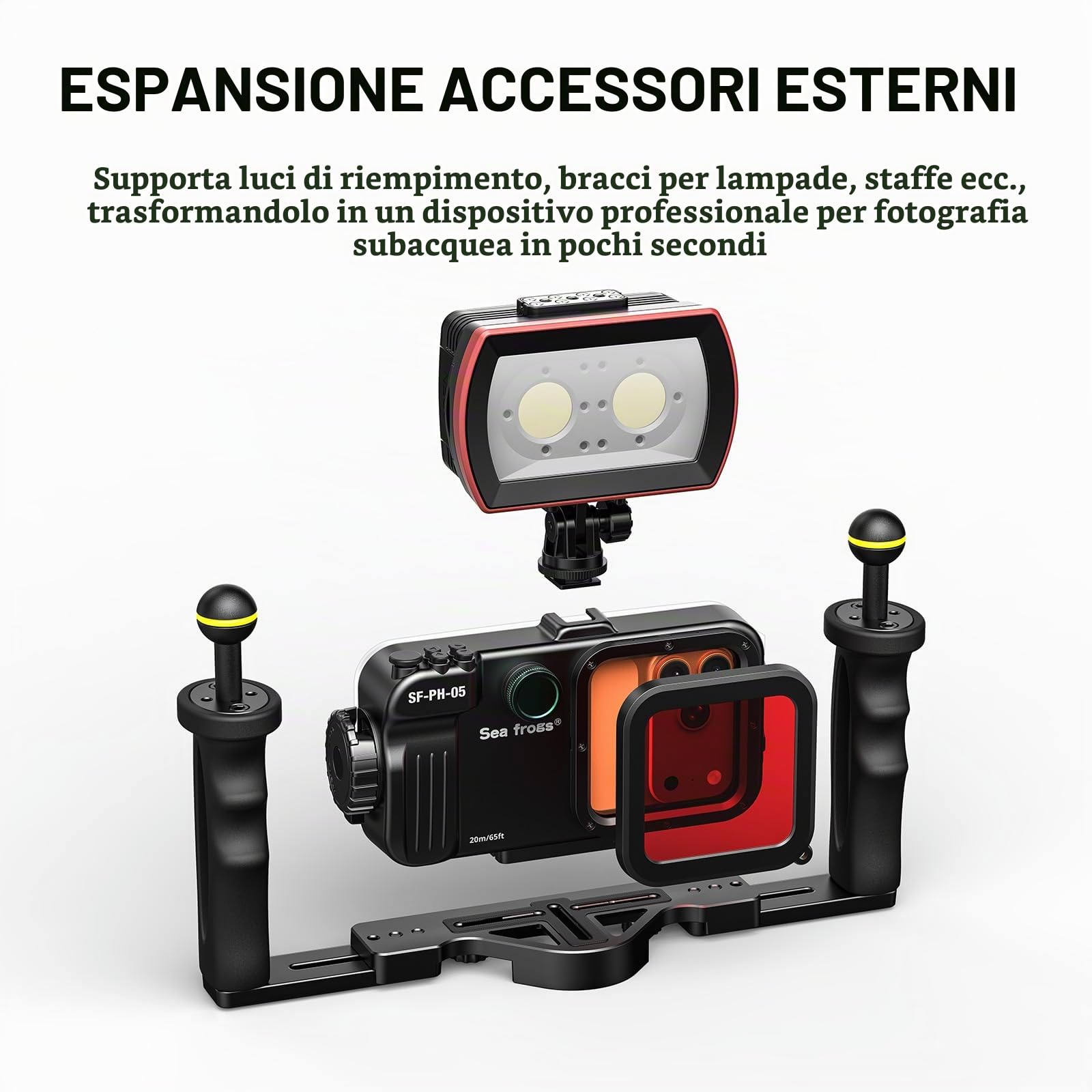 Custodia subacquea Sea Frogs per smartphone, impermeabile fino a 20 m/65 piedi, con filtro rosso, compatibile con iPhone e Android (Nero)