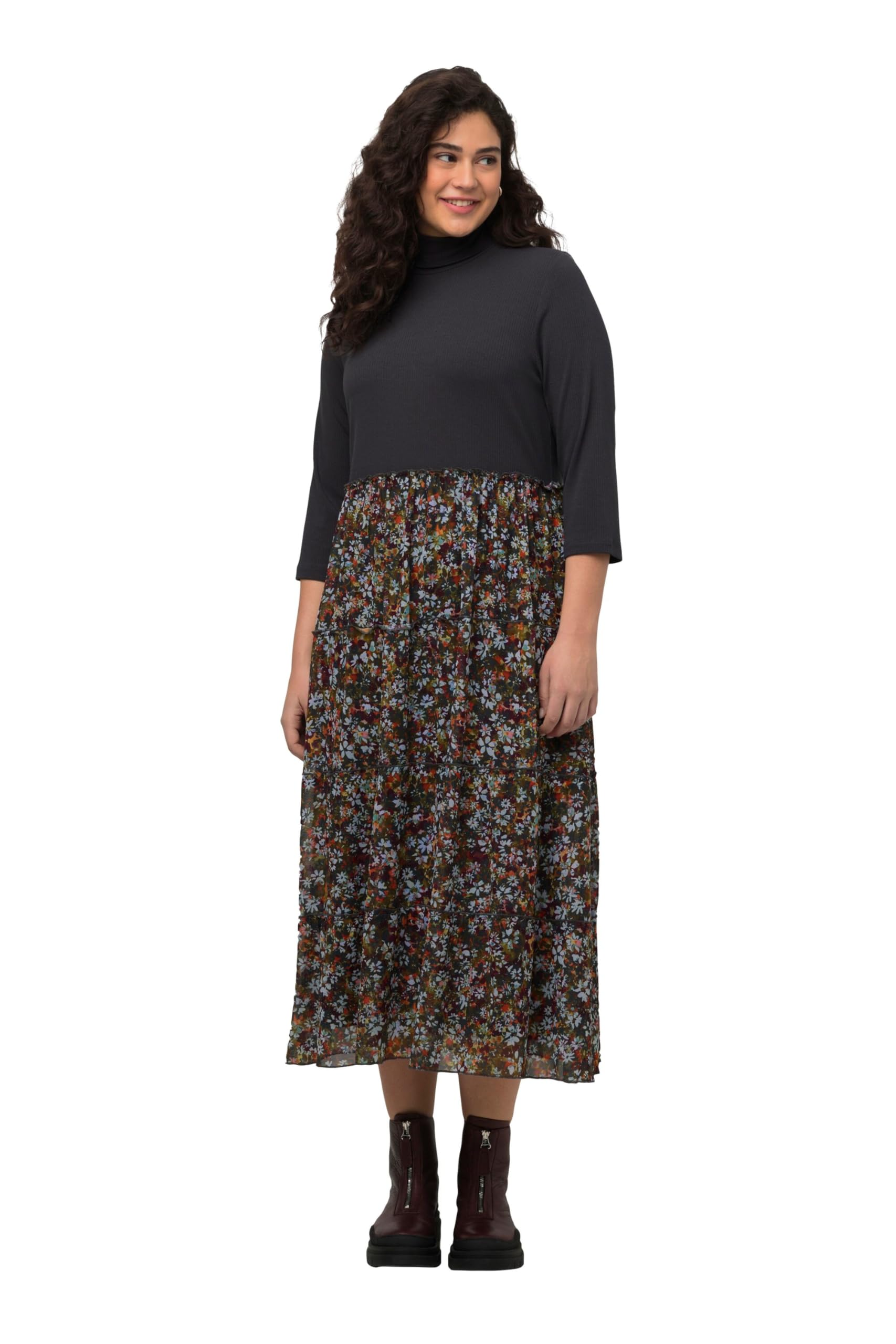 Ulla Popken Damen Meshkleid mit Rippentop Kleider