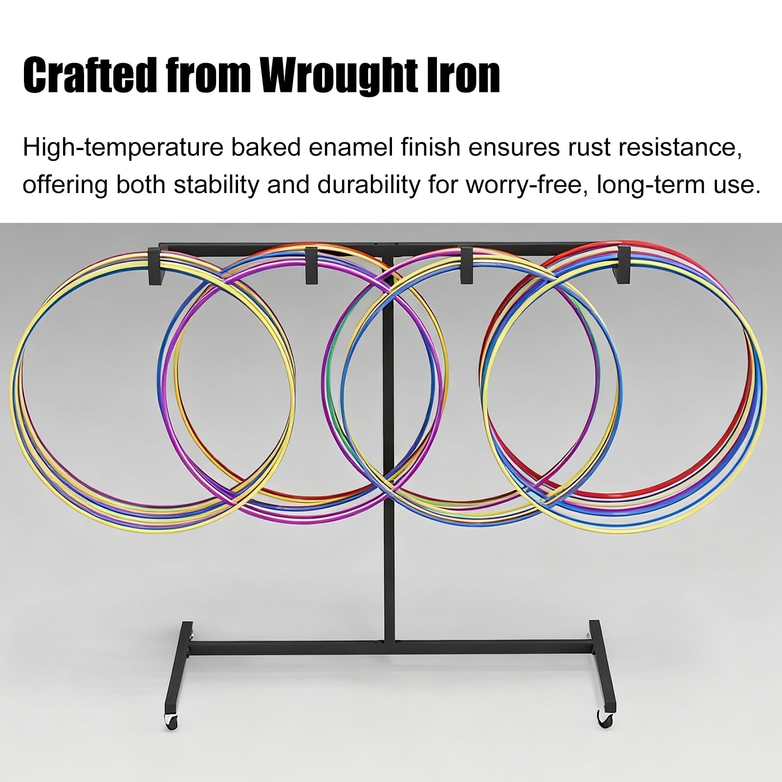 Supporto per Hula Hoop Carrello portaoggetti a 4 ruote per hula hoop, scaffale metallico capiente per corde per saltare, espositore per attrezzature fitness