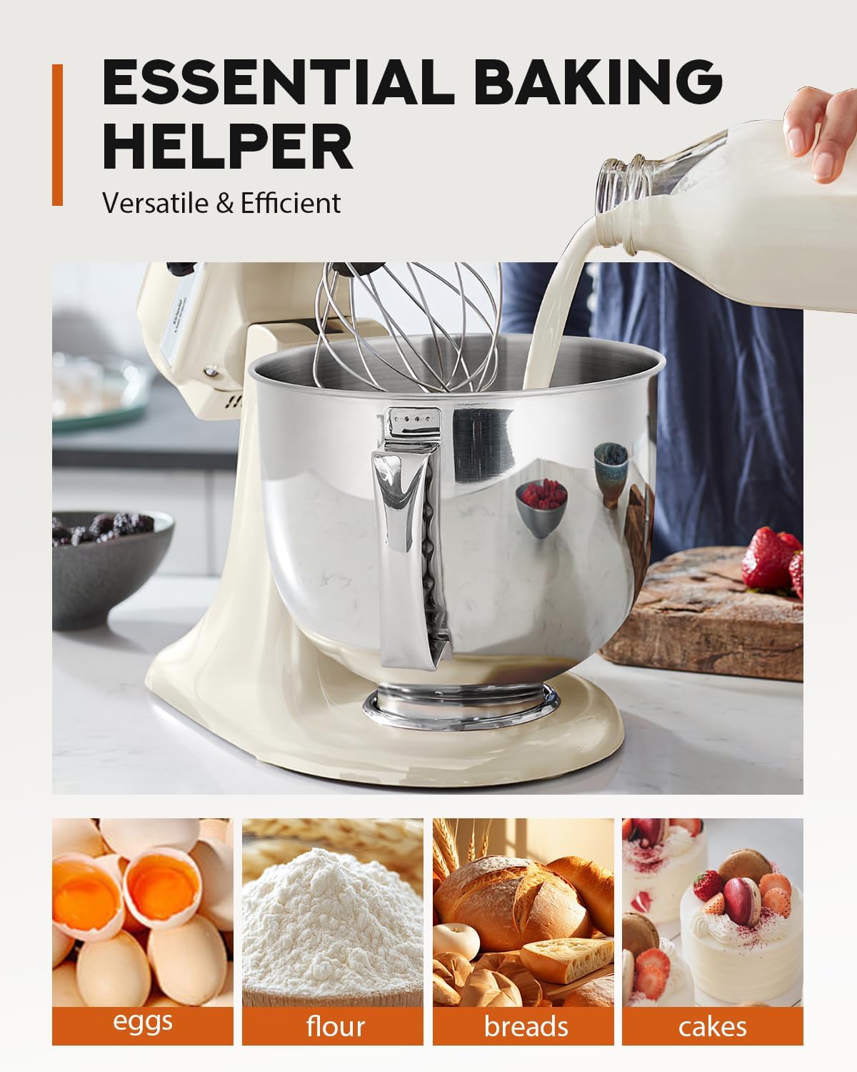 5QT Stainless Steel Mixing Bowl for KitchenAid Tilt‑Head Stand Mixers – Fits for for KitchenAid Mixer Bowl 4.5-5 Quart Models,Dishwasher Safe