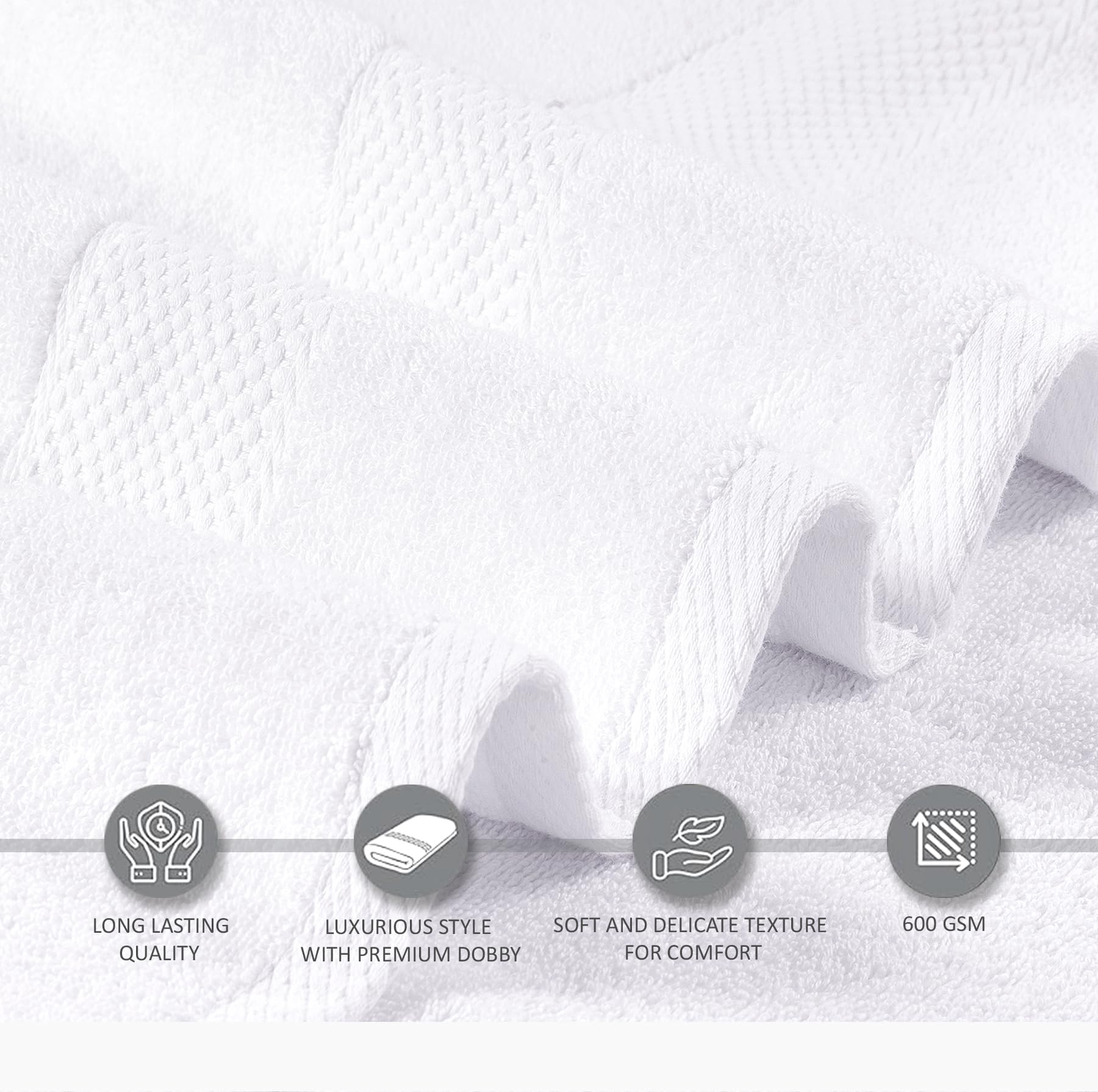 Oakias Premium Towel Set 600 GSM 8 Piece White - 100% Ring Spun Cotton Highly Absorbent Towels Set - Super Soft Bathroom Towel Set - Hotel Quality Double Stitched Hem - Ideal for Hotels, Spa, Gyms