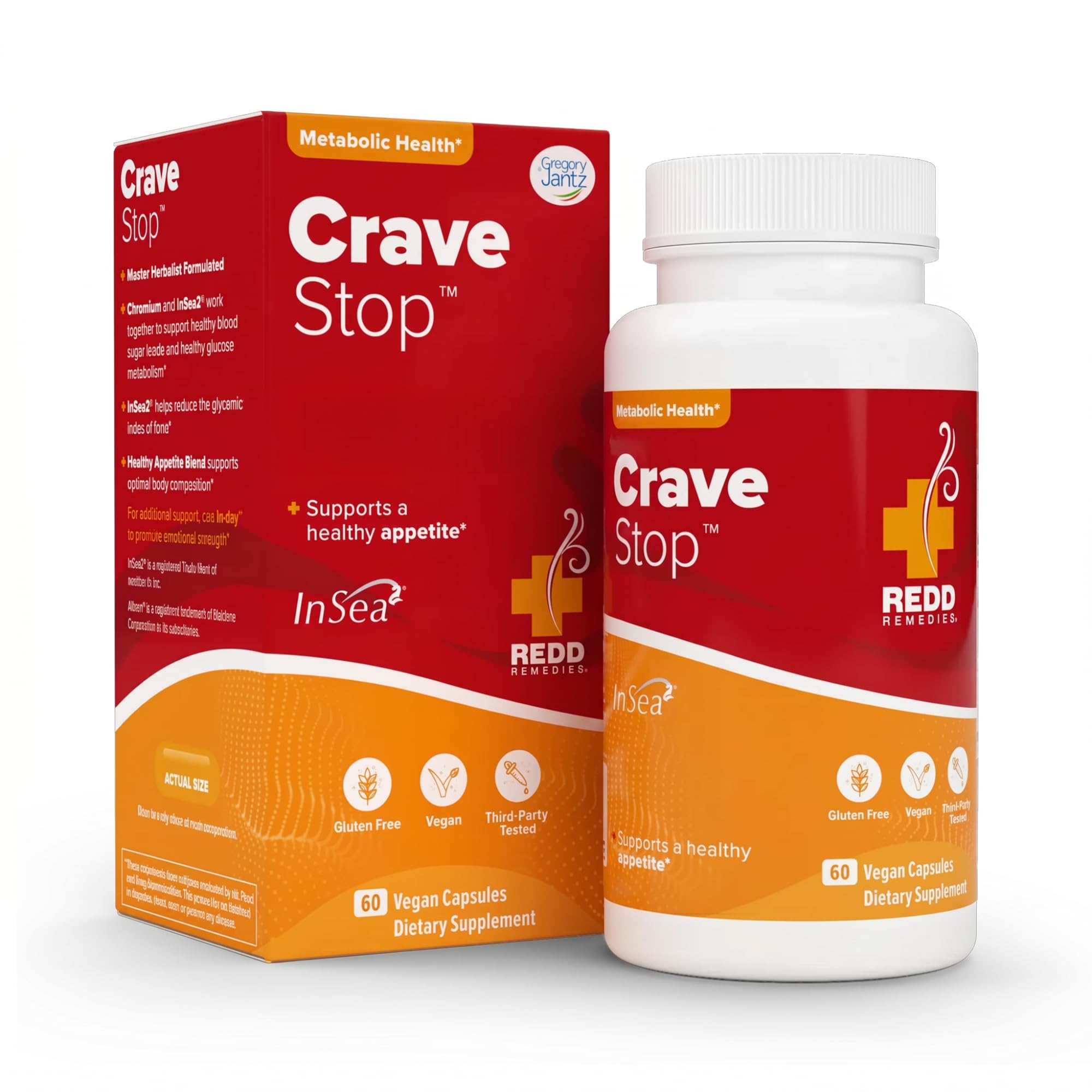 Redd Remedies Crave Stop, Helps Manage Sugar Cravings and Appetite, 60 Vegan Capsules Standard Packaging