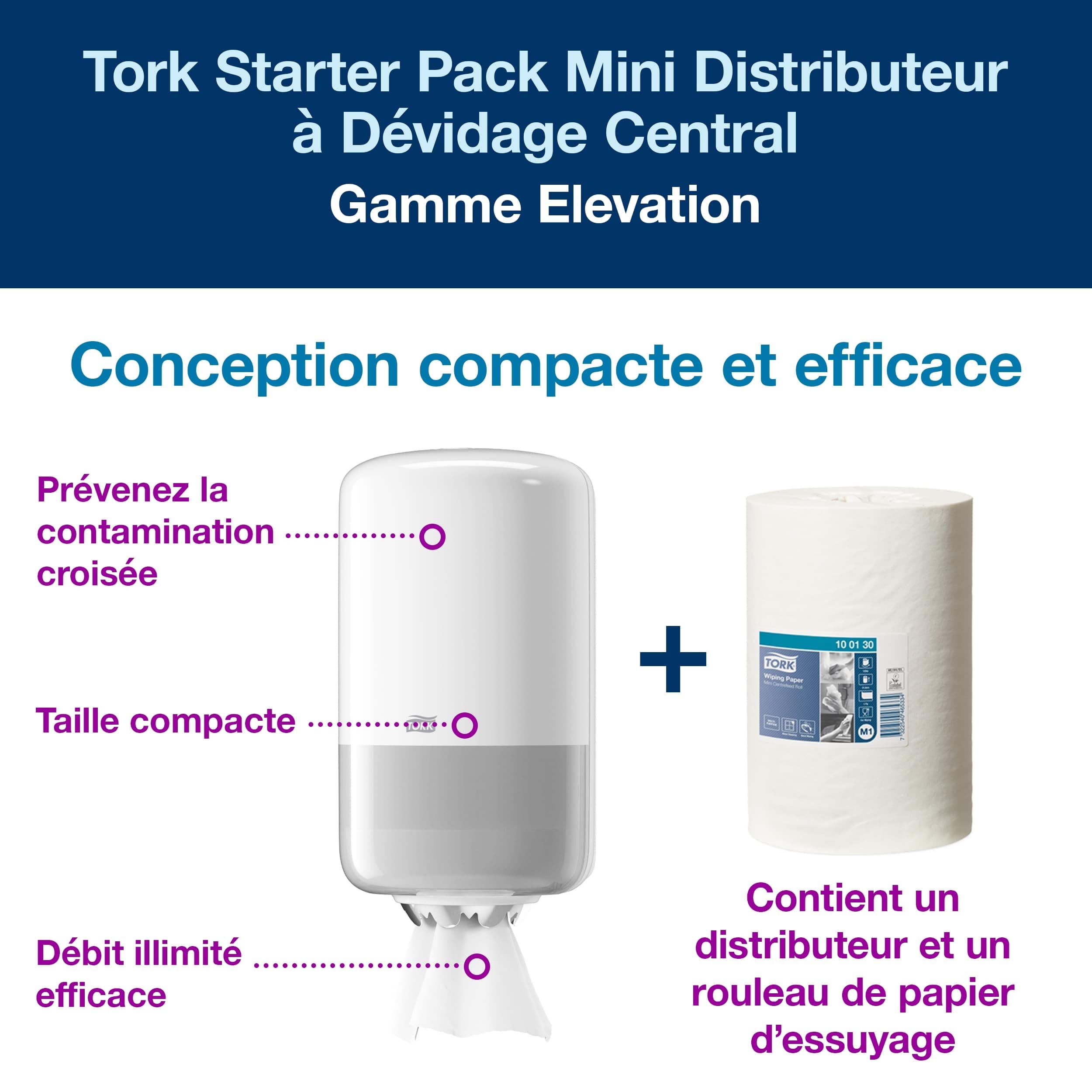 Tork Starter Pack pour Mini Bobine à Dévidage Central blanc M1, utilisable d'une seule main, 958000